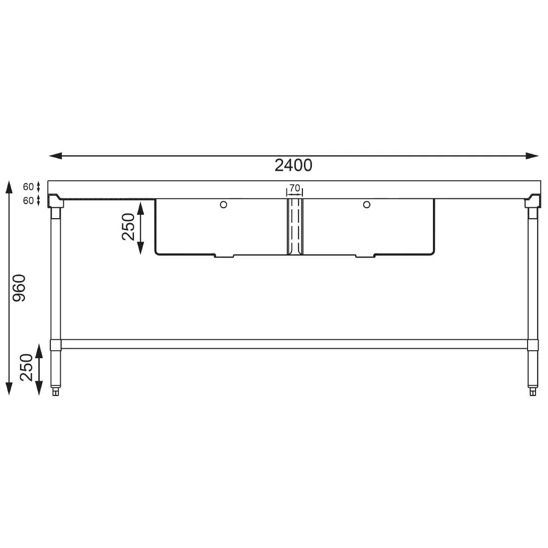 Vogue Stainless Steel Sink Double Bowl and Double Drainer 2400mm - Image 9