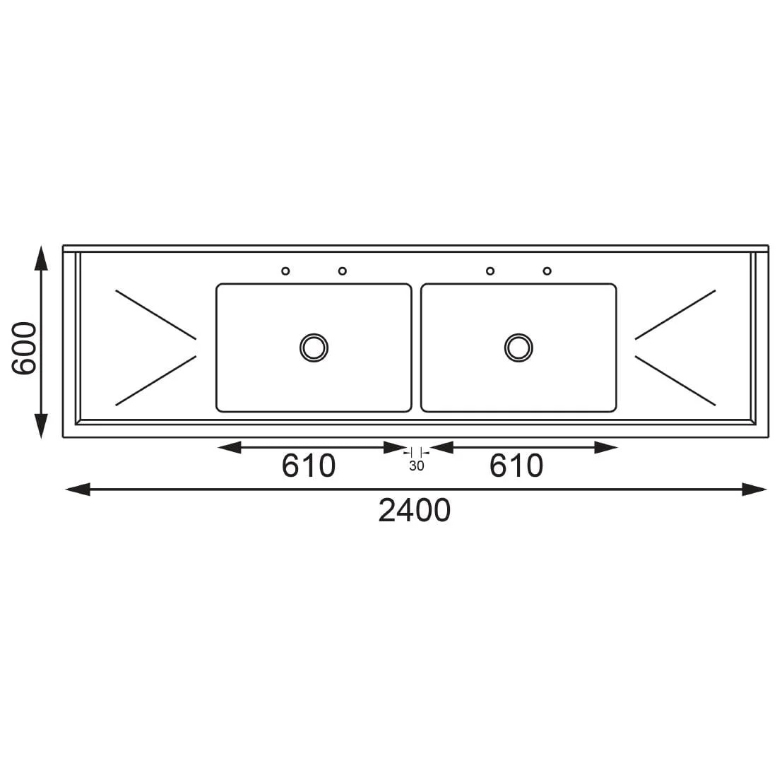 Vogue Stainless Steel Sink Double Bowl and Double Drainer 2400mm - Image 8
