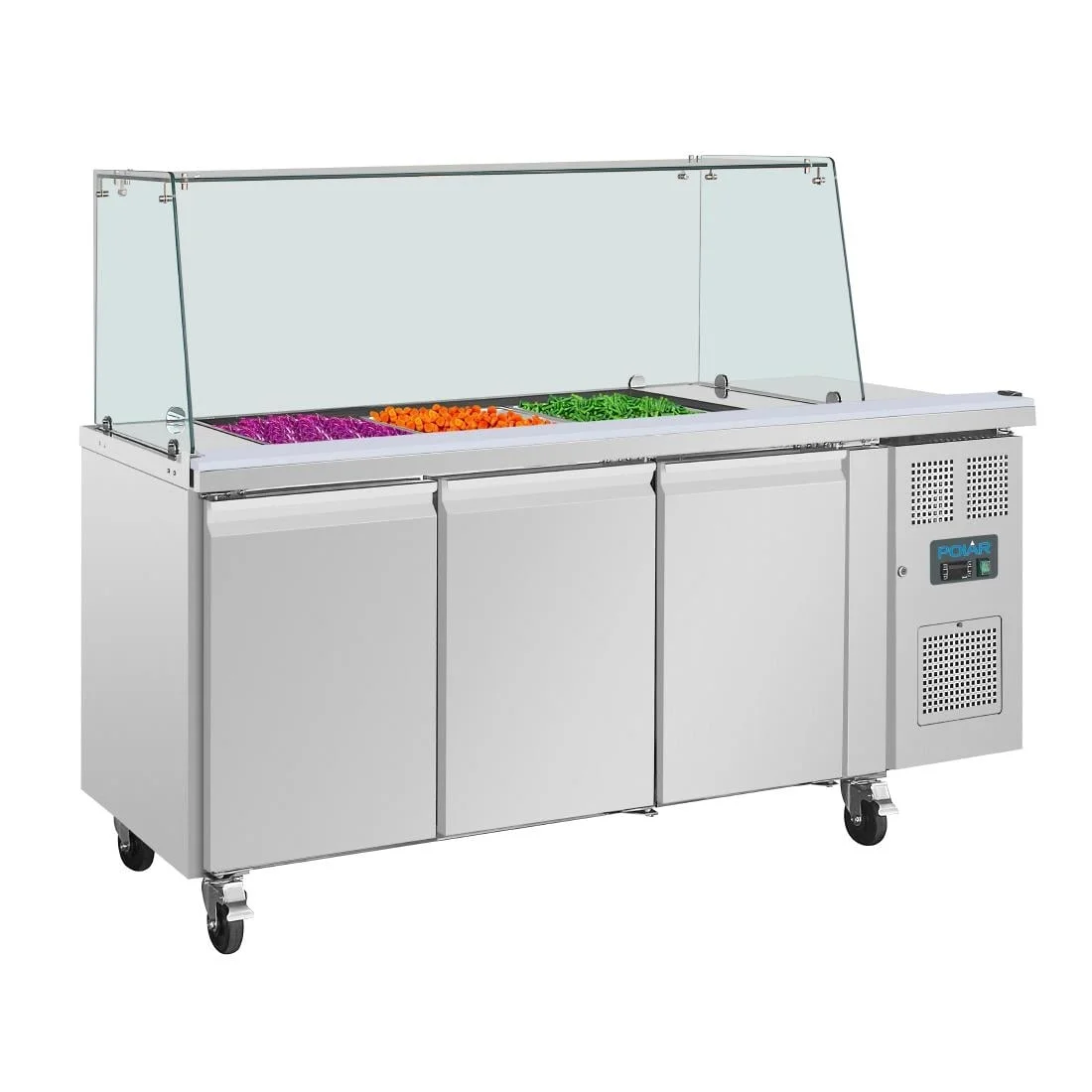 Polar U-Series GN Saladette Counter with Square Sneeze Guard 3 Door - Image 8