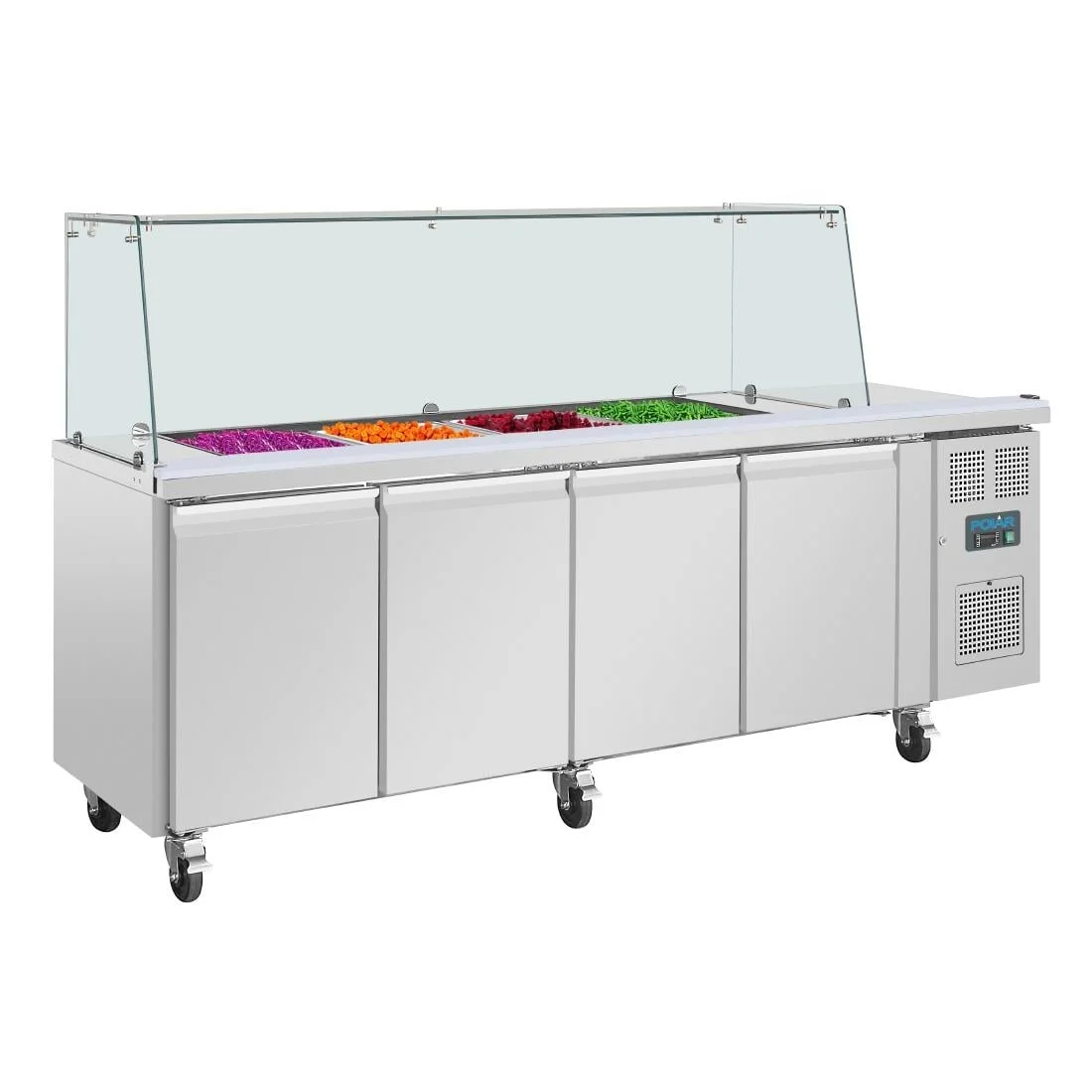 Polar U-Series GN Saladette Counter with Square Sneeze Guard 4 Door - Image 10
