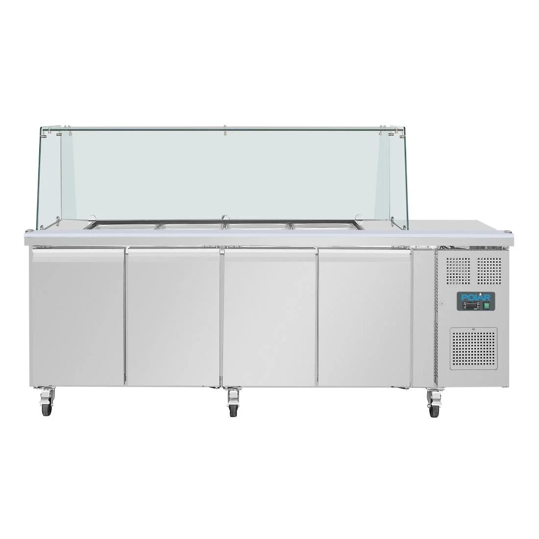 Polar U-Series GN Saladette Counter with Square Sneeze Guard 4 Door - Image 6