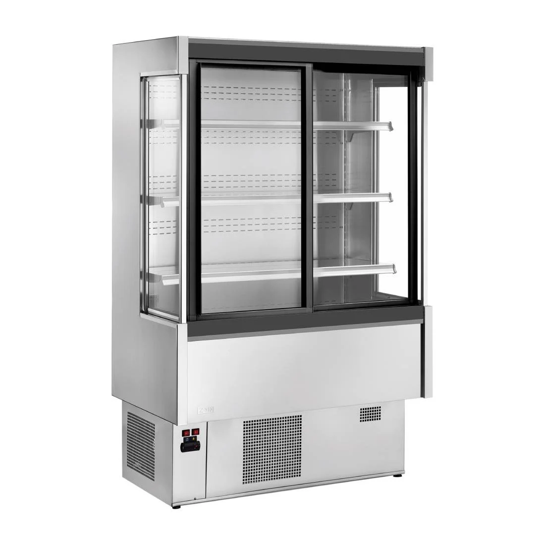 Zoin Silver Multideck Display Stainless Steel Finish with Sliding Doors
