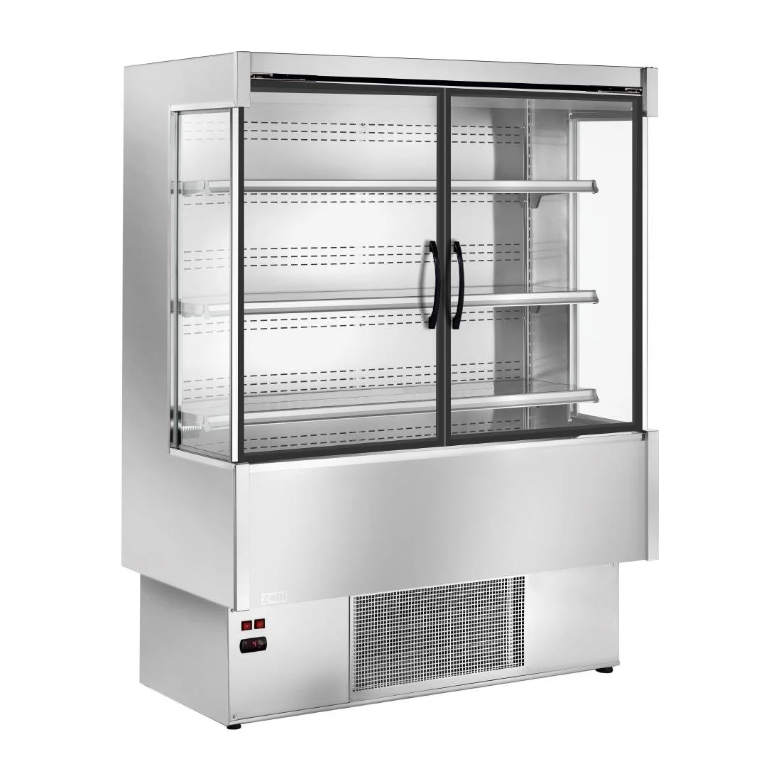 Zoin Silver Multideck Display Stainless Steel Finish with Hinged Doors
