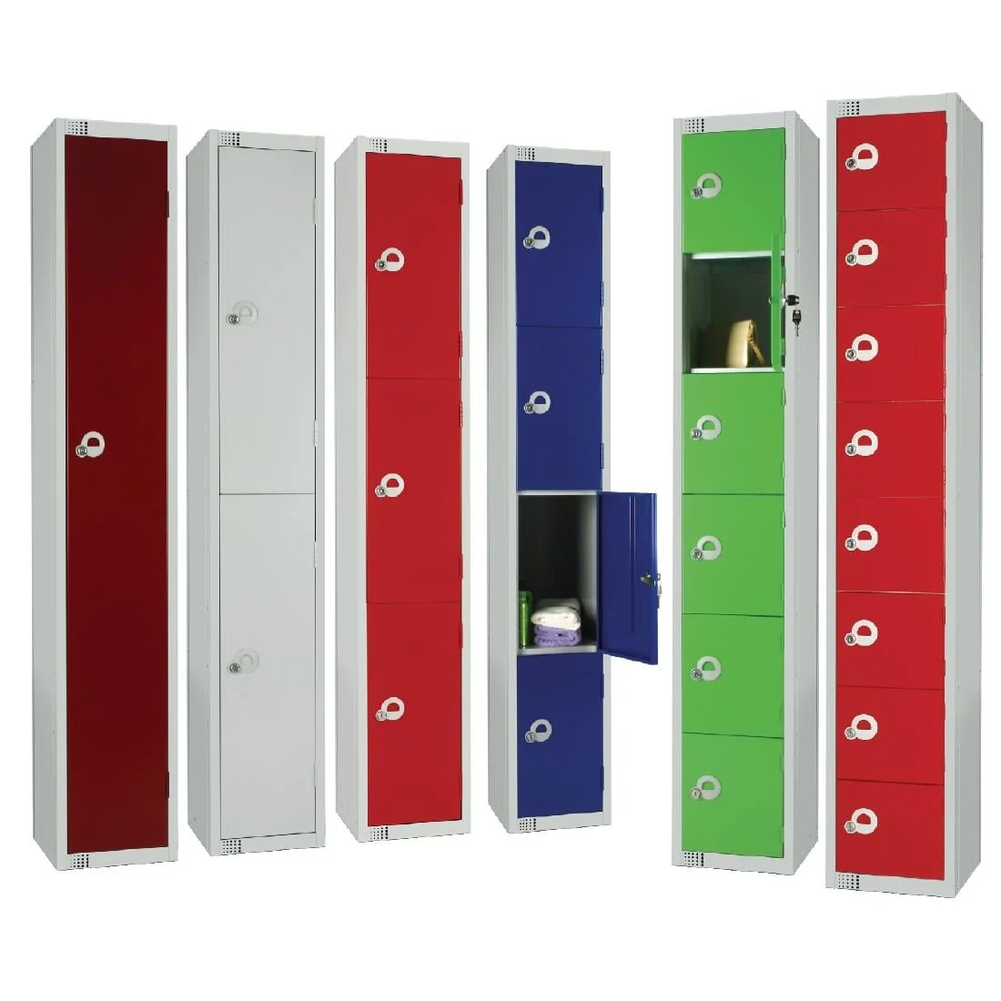 Elite Three Door Coin Return Locker with Sloping Top Red - Image 5