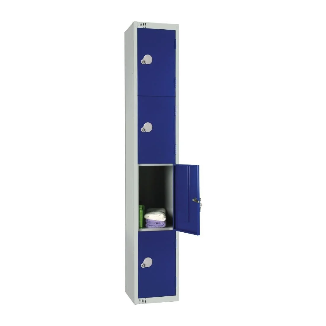 Elite Four Door Coin Return Locker with Sloping Top Blue - Image 3