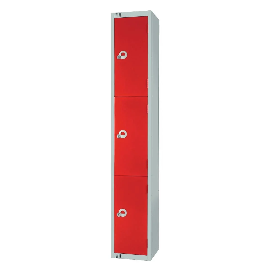 Elite Three Door Coin Return Locker with Sloping Top Red