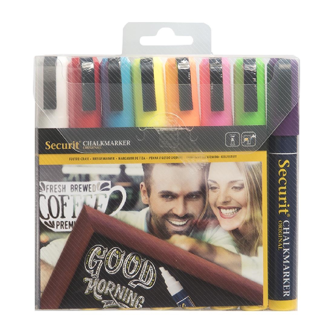 Set of 8 Securit Chalkmaster 6mm Liquid Chalk Pens Assorted Colours